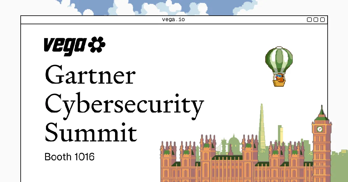 Meet Vega at the Gartner Security & Risk Management Summit EMEA 2026 — illustrated London skyline banner