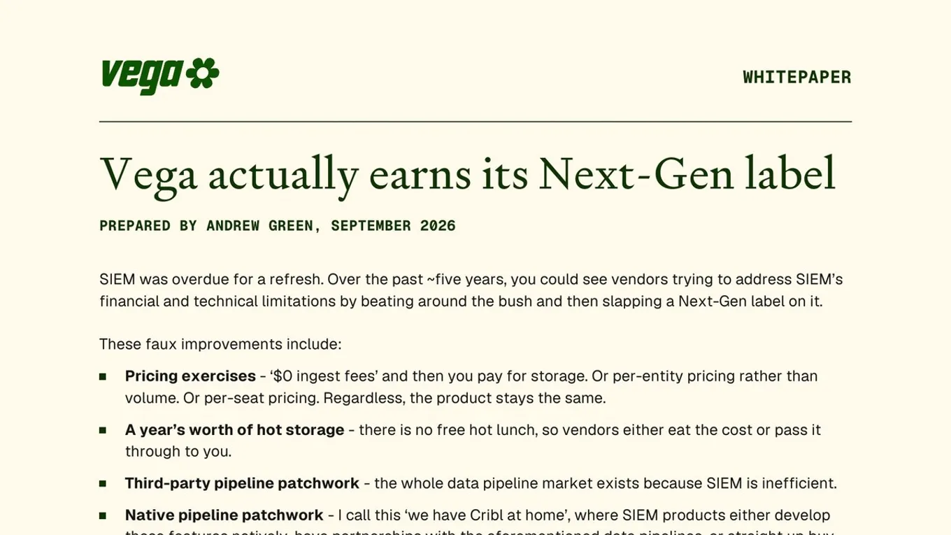 First page of the whitepaper "Vega actually earns its Next-Gen label" by Andrew Green